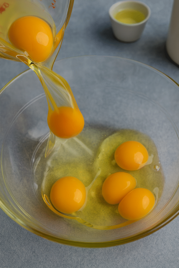 alt="Chocolate crepes cake recept – priprema smjese za čokoladne palačinke s jajima i mlijekom"